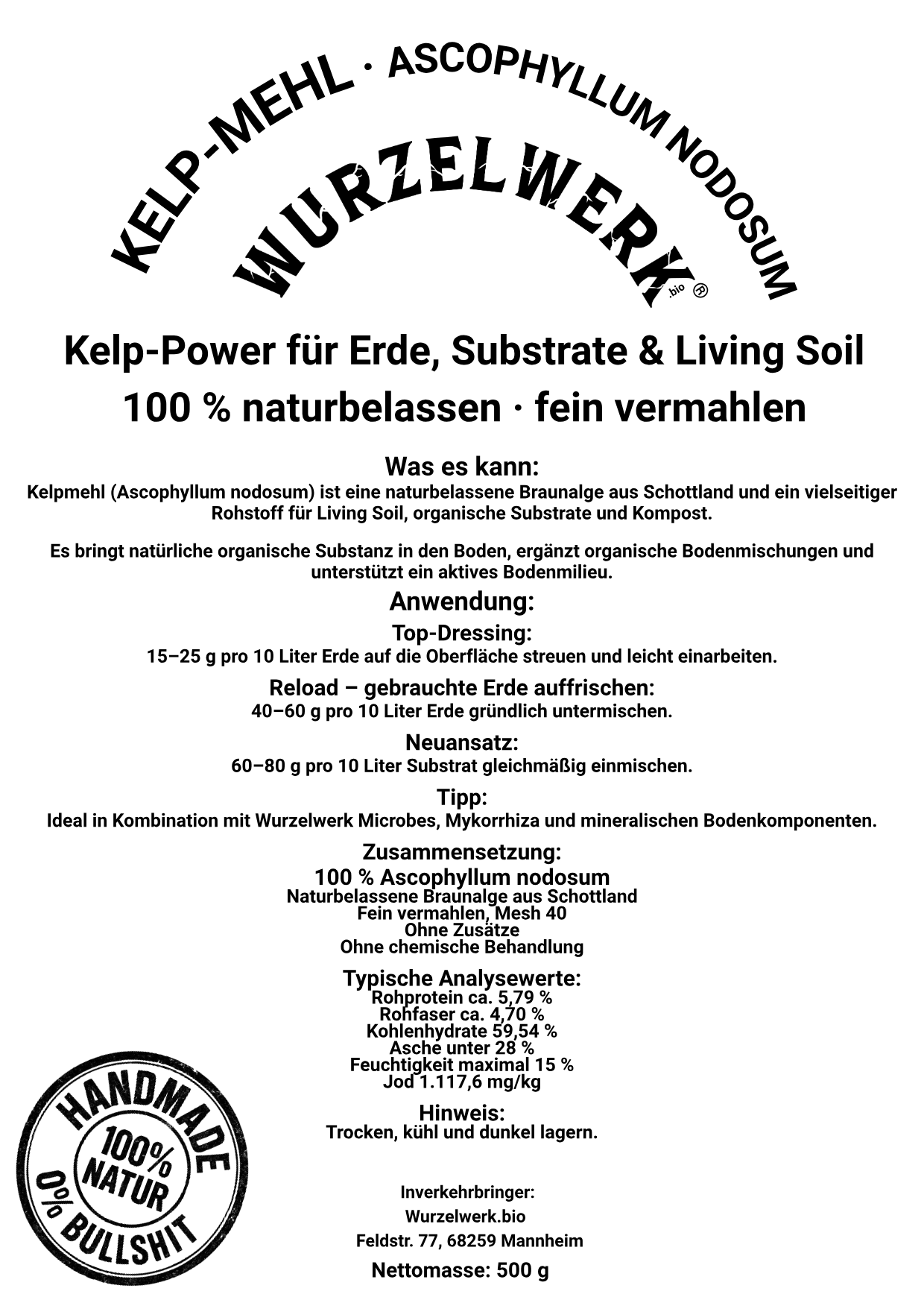Wurzelwerk.bio® Kelpmehl – Ascophyllum nodosum für Living Soil