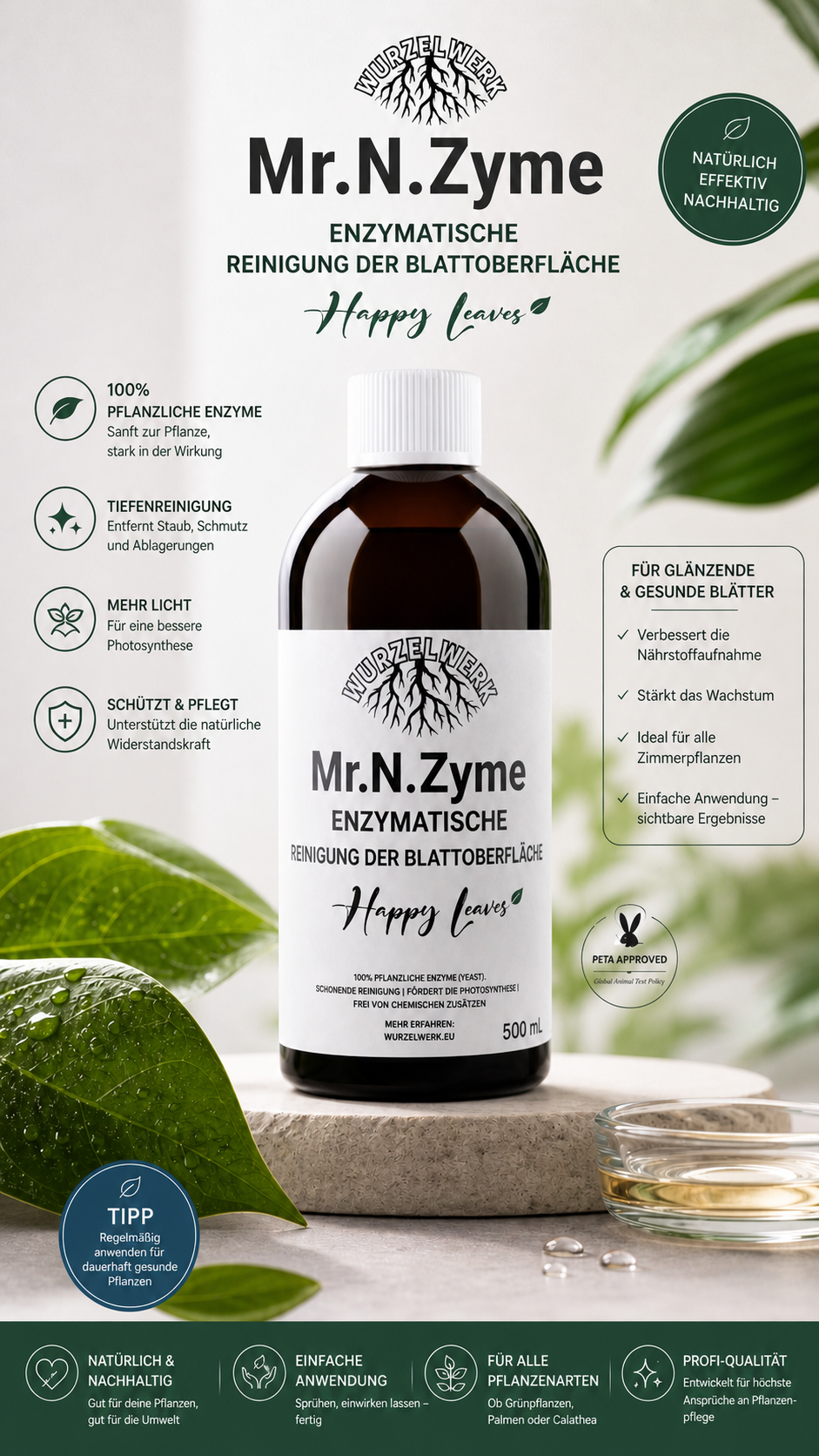 Wurzelwerk.bio® Mr.N.Zyme - Blattreiniger für Pflanzen