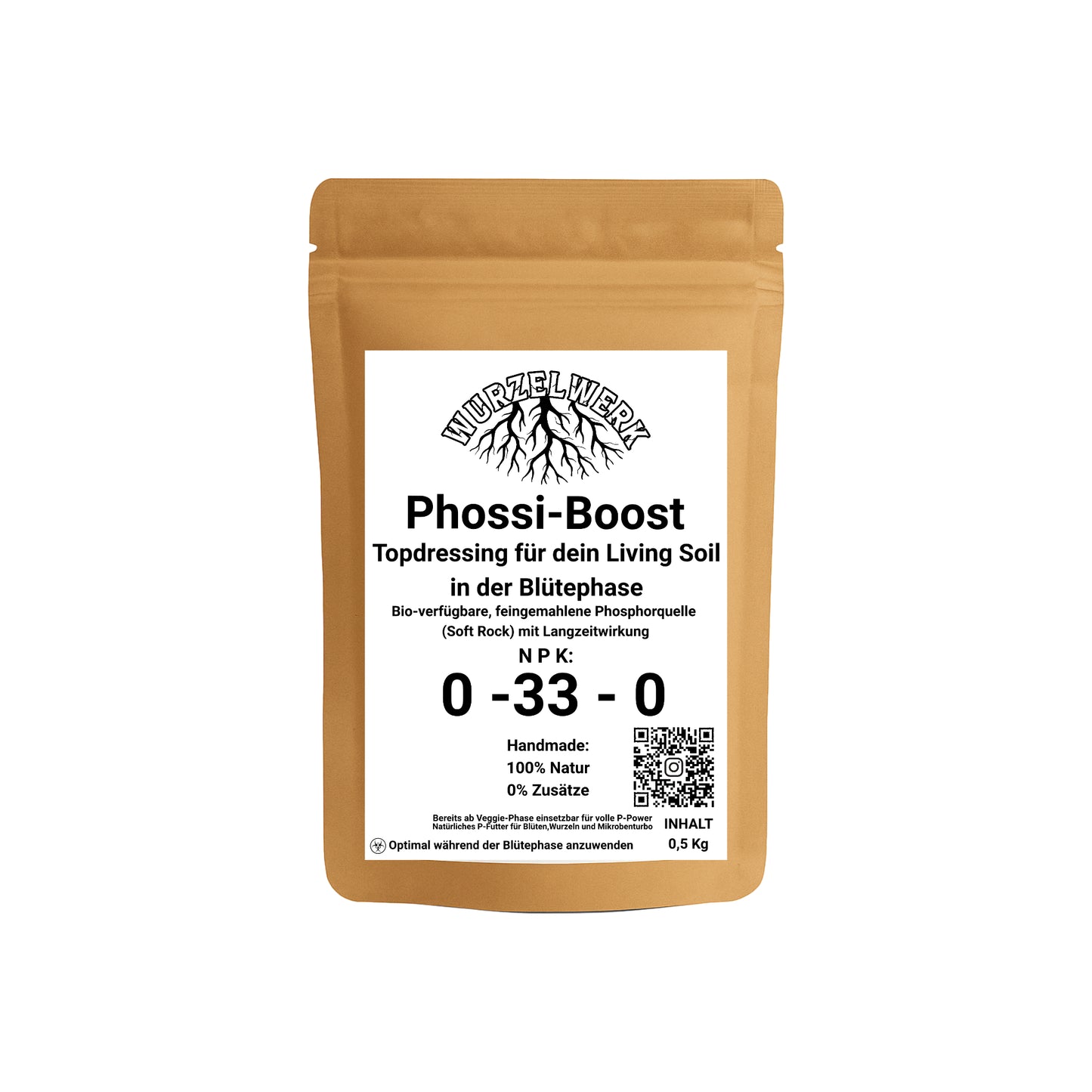 Wurzelwerk PhossiBoost – Soft Rock Phosphate (CalPhos) als natürlicher Phosphor- und Calcium-Booster für Living Soil 500g