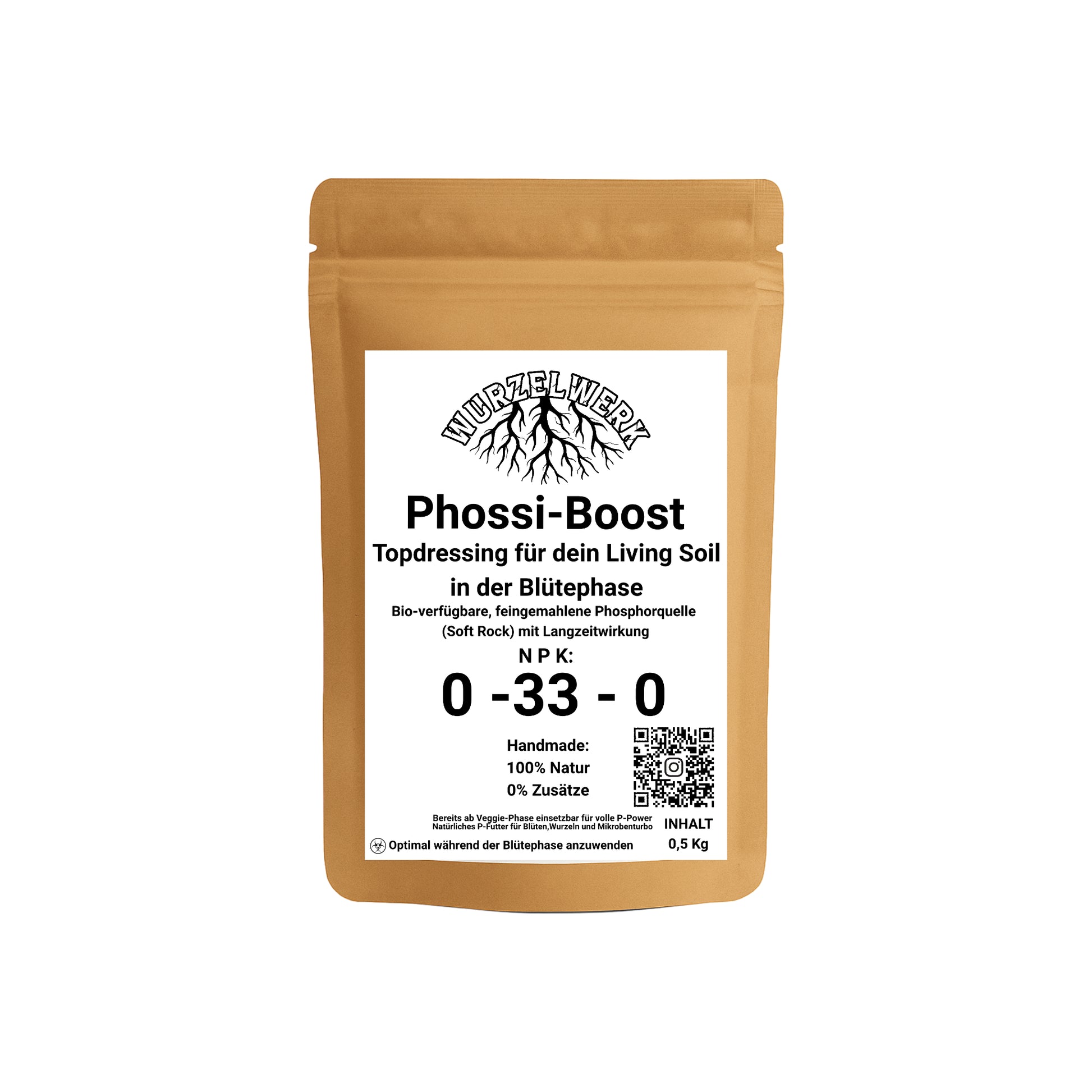 Wurzelwerk PhossiBoost – Soft Rock Phosphate (CalPhos) als natürlicher Phosphor- und Calcium-Booster für Living Soil 500g