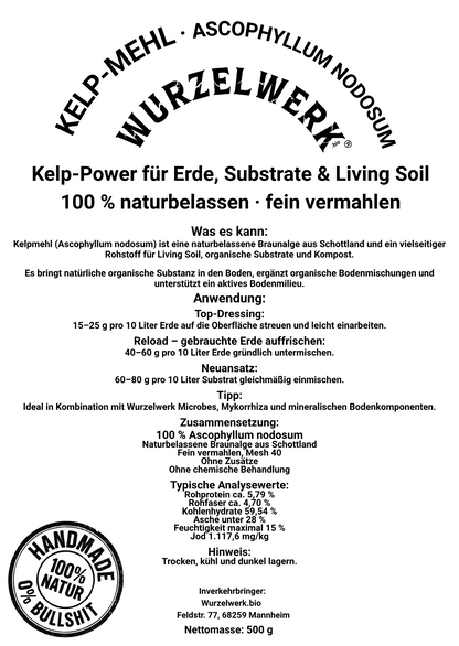Wurzelwerk.bio® Kelpmehl – Ascophyllum nodosum für Living Soil